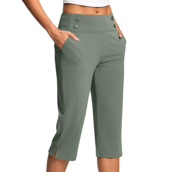 Mohiass Capri Pants for Women Dressy Casual Capri Pants for Women Summer Crop Pants Stretch Crop Pants for Women Green L