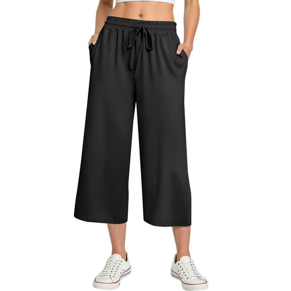 Mohiass Capri Pants for Women Stretch Yoga Summer Womens Capris for Wide Leg High Waisted Lounge Womens Capri Pants Plus Size with Pockets Black XL