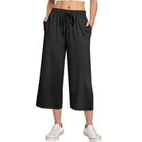 Mohiass Capri Pants for Women Stretch Yoga Summer Womens Capris for Wide Leg High Waisted Lounge Womens Capri Pants Plus Size with Pockets Black XL