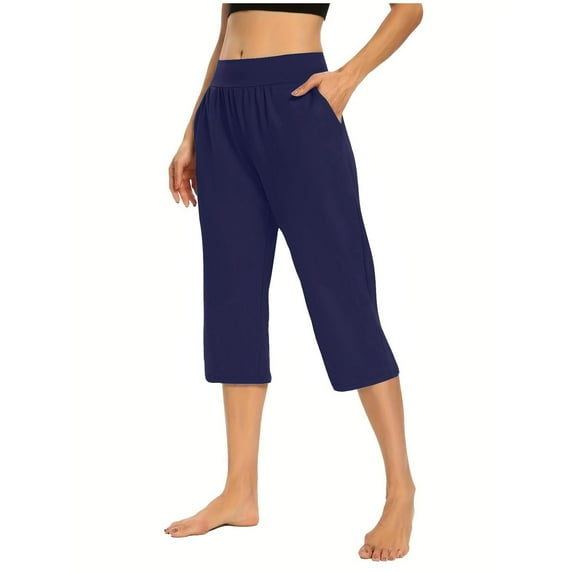 Mohiass Capri Pants for Women, Summer Casual Pull On Womens Capris, Women's Casual Pants & Capris, Ladies Capris with Pockets Navy L