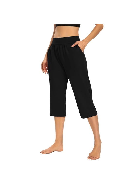 Capri Pants for Women, Summer Casual Pull On Womens Capris with Pockets, Women's Casual Pants & Capris, Ladies Capris Black L