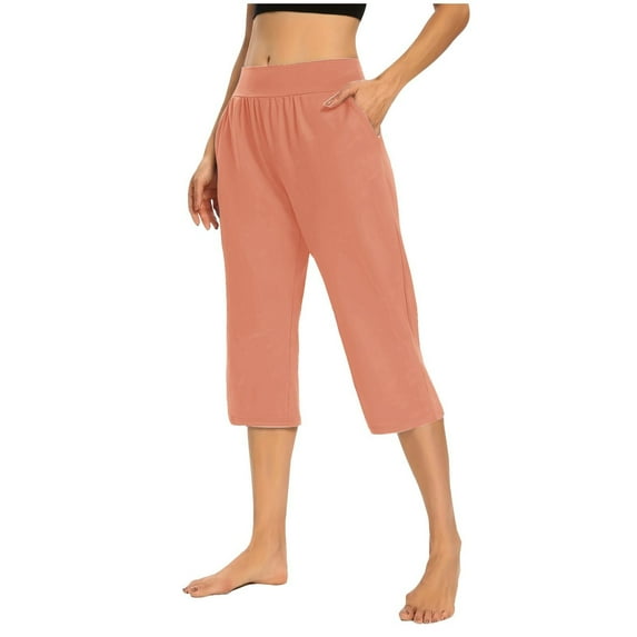 Mohiass Capri Pants for Women, Summer Casual Pull On Womens Capris with Pockets, Women's Casual Pants & Capris, Ladies Capris Orange L