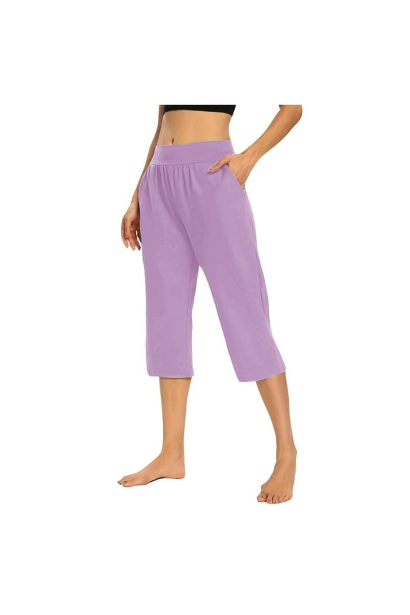 Capri Pants for Women, Summer Casual Pull On Womens Capris with Pockets, Women's Casual Pants & Capris, Ladies Capris Purple L