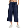thumbnail image 1 of Mohiass Capri Pants for Women Wide Leg Lounge Womens Capris with Pockets Yoga High Waisted Summer Women's Capris Navy S, 1 of 5