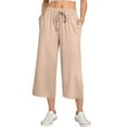 thumbnail image 1 of Mohiass Capris for Women Plus Size Clearance Summer Lounge Capri Pants for Women with Pockets High Waisted Wide Leg Yoga Capri Pants for Women Khaki XL, 1 of 5