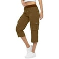 thumbnail image 1 of Mohiass Capri Pants for Women,Women's Pants Lightweight Hiking Cargo Pockets Casual Travel Cropped Cotton Pants with Pockets Brown XL, 1 of 4
