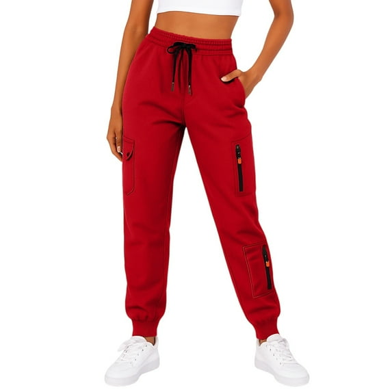 Mohiass Cargo Jogger Scrubs for Women Business Casual Yoga Pants with Pockets Gym Soft Lightweight Zip Off Hiking Pants Red S