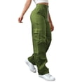 thumbnail image 1 of Mohiass Cargo Pants Women Elastic High Waisted Pants Wide Leg Baggy Casual Trousers Hiking Streetwear Trousers with Pockets Green 3XL, 1 of 5