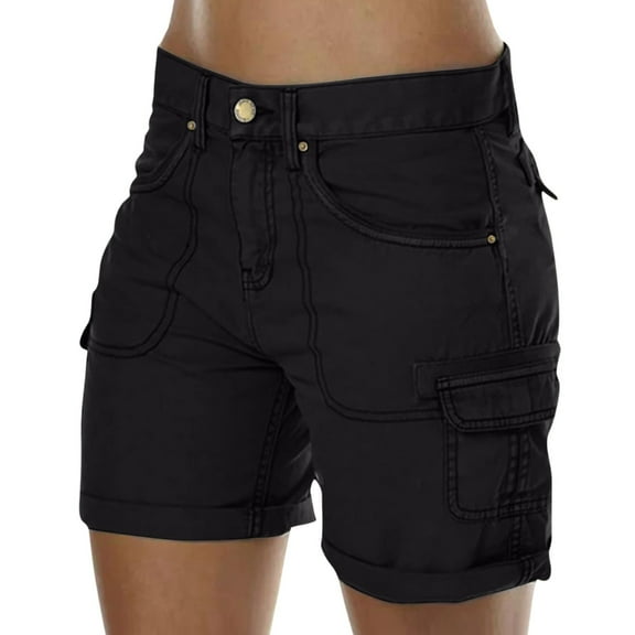 Mohiass Cargo Shorts Women Pull on High Waisted Summer Bermuda Shorts Trendy Knee Length Casual Hiking Shorts with Pockets Black XL