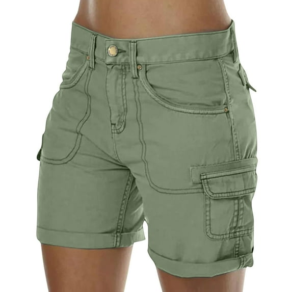 Mohiass Cargo Shorts Women Trendy Hiking High Waisted Shorts Pull on Knee Length Casual Summer Bermuda Shorts with Pockets Green XL