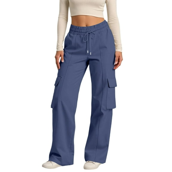 Mohiass Cargo Sweatpants Women High Waisted Baggy Cargo Pants Wide Leg Sweat Pants Drawstring Athletic Joggers with Pockets Navy M