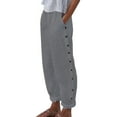 thumbnail image 1 of Mohiass Striped Linen Pants Women Side Button Elastic Waist Capri Gauze Pants Lightweight Summer Beach Cropped Trousers 2025 Gray 2XL, 1 of 5