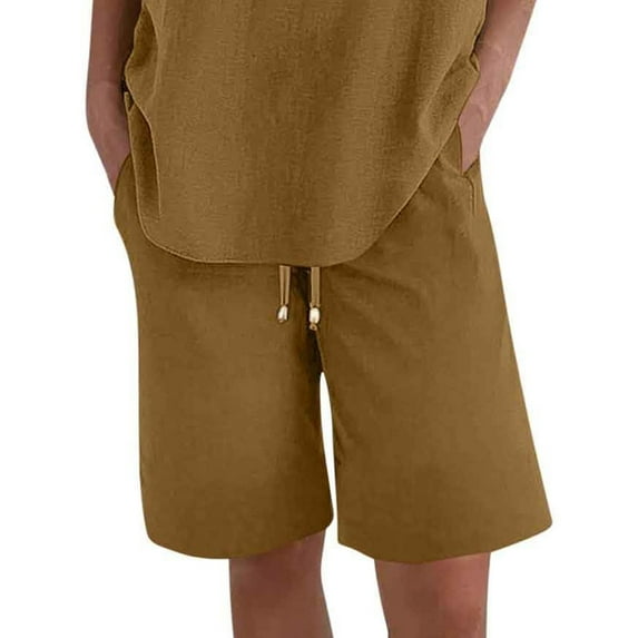 Mohiass Casual Shorts for Women Knee Length Loose Wide Leg Bermuda 2025 Summer Elastic Waist Short Pants with Pockets Coffee 2XL