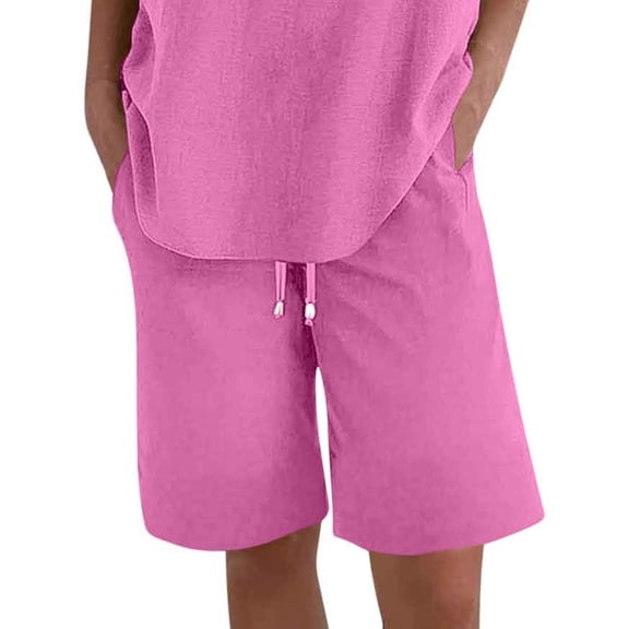 Mohiass Casual Shorts for Women Knee Length Loose Wide Leg Bermuda 2025 Summer Elastic Waist Short Pants with Pockets Hot Pink 2XL