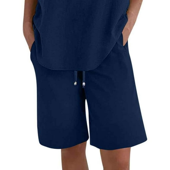 Mohiass Casual Shorts for Women Knee Length Loose Wide Leg Bermuda 2025 Summer Elastic Waist Short Pants with Pockets Navy XL