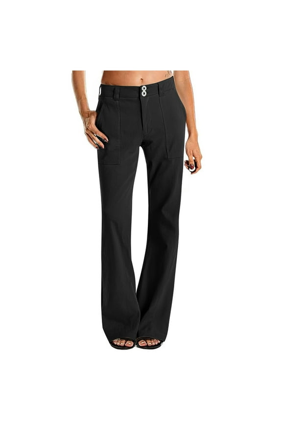 Causal Wide Leg Pants for Women Y2K Stretch Twill High Waisted Chino Pants Comfy Slim Fit Dress Pants with Pockets Black XL