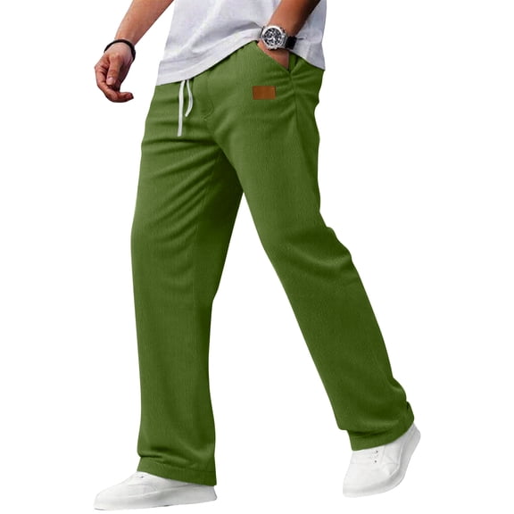 Mohiass Corduroy Pants Men Slim Fit Baggy Big and Tall Straight Leg Casual Sweatpants Relaxed Fit Elastic Waist Drawstring Trousers Green XL