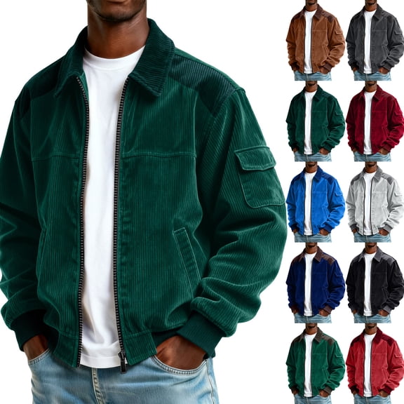 Mohiass Corduroy Shirt Men Casual Zip Up Flannel Shirt Shackets Long Sleeve Collared Vintage Jackets with Pockets Blue M