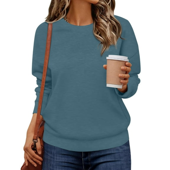 Mohiass Crewneck Sweatshirts Women Fleece Oversized Sweatshirt Trendy Tunic Fall Sweatshirts Long Sleeve Pullover Sweaters Blue S