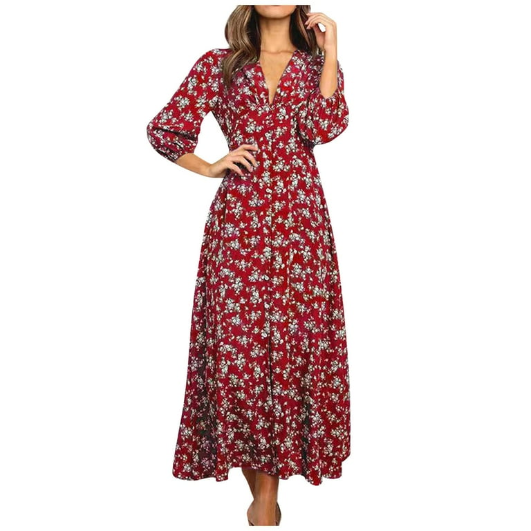 Mohiass Dresses for Women 2024 3/4 Sleeve Floral Casual Summer - Main Image
