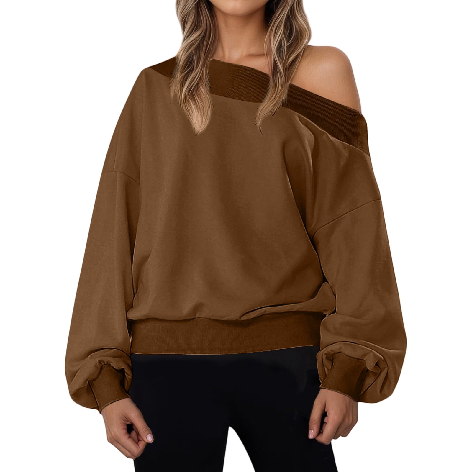 Mohiass Fall Off The Shoulder Sweatshirts for Women Long Sleeve Ribbed — free download