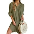 thumbnail image 1 of Mohiass Fall Shirt Dresses for Women 2024 Lapel Solid Color Button Down Long Sleeve Elegant Going Out Work Dress Army Green S, 1 of 5