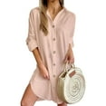 thumbnail image 1 of Mohiass Fall Shirt Dresses for Women 2024 Lapel Solid Color Button Down Long Sleeve Elegant Going Out Work Dress Pink 2XL, 1 of 5