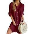 thumbnail image 1 of Mohiass Fall Shirt Dresses for Women 2024 Lapel Solid Color Button Down Long Sleeve Elegant Going Out Work Dress Wine M, 1 of 5
