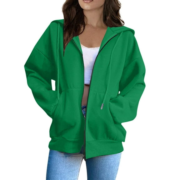 Mohiass Fall Zip Up Hoodie Women Plain Oversized Hooded Sweatshirts 2025 Fashion Winter Soft Casual Warm Jackets Green XL