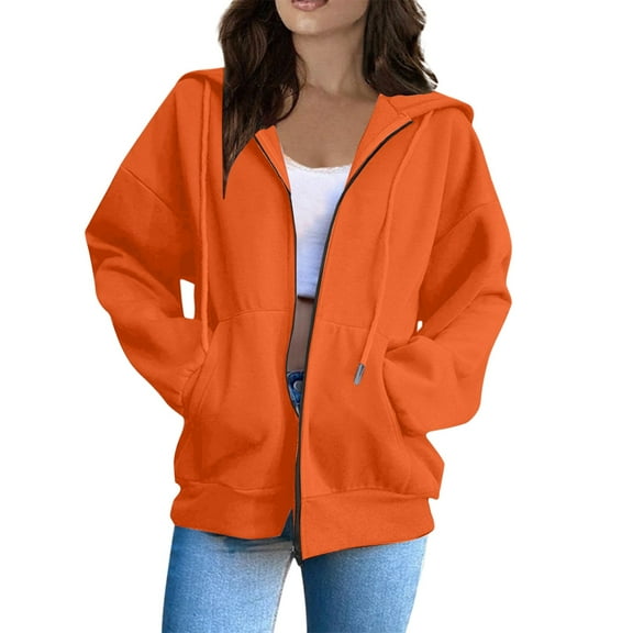 Mohiass Fall Zip Up Hoodie Women Plain Oversized Hooded Sweatshirts 2025 Fashion Winter Soft Casual Warm Jackets Saffron XL