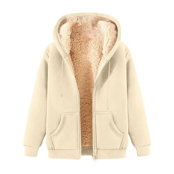 Mohiass Fleece Jacket Women Casual Full Zip Up Hoodie Warm Sherpa Lined Sweatshirt Fall Winter Coat with Pockets Khaki 3XL