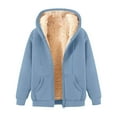 thumbnail image 1 of Mohiass Fleece Jacket Women Casual Full Zip Up Hoodie Warm Sherpa Lined Sweatshirt Fall Winter Coat with Pockets Light Blue 3XL, 1 of 5