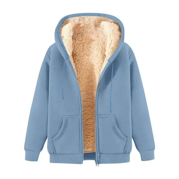 Mohiass Fleece Jacket Women Casual Full Zip Up Hoodie Warm Sherpa Lined Sweatshirt Fall Winter Coat with Pockets Light Blue 3XL