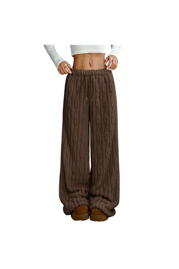 Fuzzy Pajama Pants for Women Plush Cozy Winter Warm Sleepwear Lounge Pants Elastic Waist Fluffy Comfy Wide Leg Pj Bottoms Coffee XL