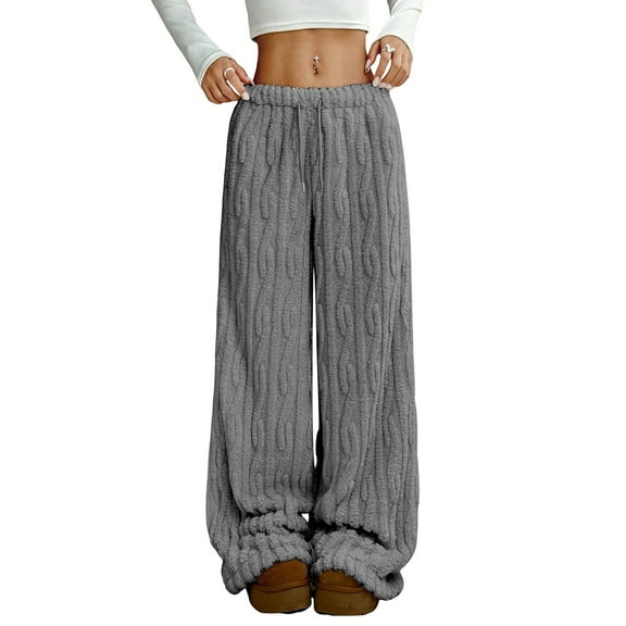 Mohiass Fuzzy Pajama Pants for Women Wide Leg Cozy Fluffy Elastic Waist Pj Bottoms Comfy Sleepwear Plush Winter Warm Lounge Pants Dark Gray 2XL