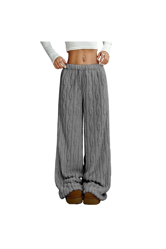 Fuzzy Pajama Pants for Women Wide Leg Cozy Fluffy Elastic Waist Pj Bottoms Comfy Sleepwear Plush Winter Warm Lounge Pants Dark Gray 2XL