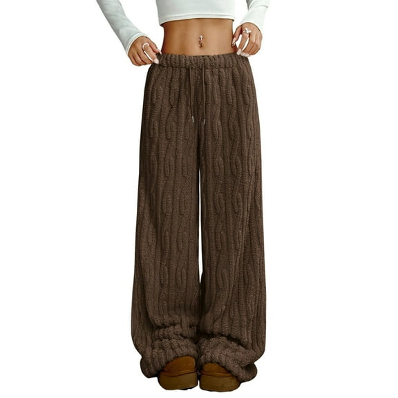 Mohiass Fuzzy Pajama Pants for Women Winter Warm Plush Fluffy Cozy Pj Bottoms Wide Leg Elastic Waist Comfy Sleepwear Lounge Pants Coffee M