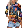 thumbnail image 1 of Mohiass Halloween Shirt Women 3/4 Sleeve Horror Pumpkin Polo Shirt Lapel Scary Witch Tops Button Collared Funny Ghost Blouse Orange 3XL, 1 of 5