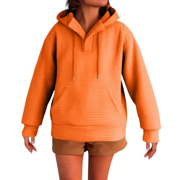Mohiass Hoodies for Women 2025 Winter Y2K Hooded Sweatshirts Fashion Cute Oversized Pullover Tops Orange L