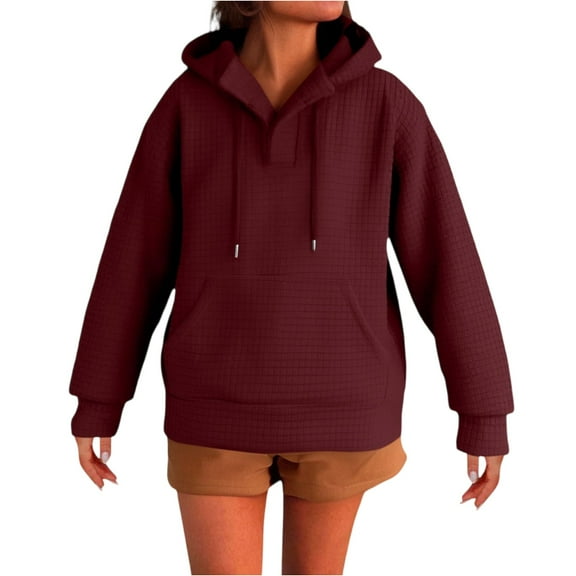 Mohiass Hoodies for Women 2025 Winter Y2K Hooded Sweatshirts Fashion Cute Oversized Pullover Tops Wine S