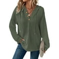 thumbnail image 1 of Mohiass Hoodies for Women Trendy Waffle Knit Button Oversized Sweatshirt Hooded Loose Fit V Neck Long Sleeve Fall Clothes Army Green M, 1 of 6