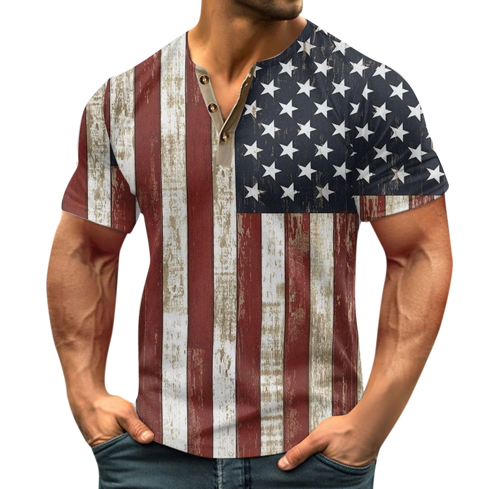 Mohiass Independence Day Stars Striped Shirts Men Patriotic Button Up