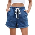 thumbnail image 1 of Mohiass Jean Shorts for Women Drawstring Elastic High Waist Roll Up Hem Summer Casual Baggy Stretchy Denim Shorts Jorts 2025 Blue 2XL, 1 of 6