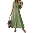 thumbnail image 1 of Mohiass Linen Dresses for Women 2025 V Neck Sleeveless Maxi Dress Summer Casual Tank Dress Beach Vacation Flowy Sundresses Green S, 1 of 3