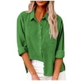 thumbnail image 1 of Mohiass Linen Shirts for Women Summer Long Sleeve Lapel Button Down Blouse Lightweight Gauze Loose Casual Fashion Shirt Green 5XL, 1 of 6