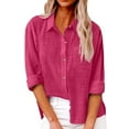 thumbnail image 1 of Mohiass Linen Shirts for Women Summer Long Sleeve Lapel Button Down Blouse Lightweight Gauze Loose Casual Fashion Shirt Wine S, 1 of 7