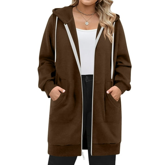 Mohiass Long Hoodies for Women Long Sleeve Zipper Fleece Sweatshirts Oversized Fall Fleece Jacket Coat with Pockets 2025 Coffee 2XL