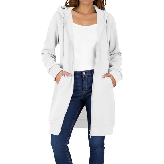 Mohiass Long Hoodies for Women Long Sleeve Zipper Fleece Sweatshirts Oversized Fall Fleece Jacket Coat with Pockets 2025 White 2XL