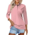 thumbnail image 1 of Mohiass Long Sleeve Polo Shirts for Women 2024 Winter Fall Tops Button V Neck Business Casual Collared Shirts Dressy Blouses Pink XL, 1 of 4