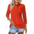 thumbnail image 1 of Mohiass Long Sleeve Polo Shirts for Women 2024 Winter Fall Tops Button V Neck Business Casual Collared Shirts Dressy Blouses Saffron 2XL, 1 of 4